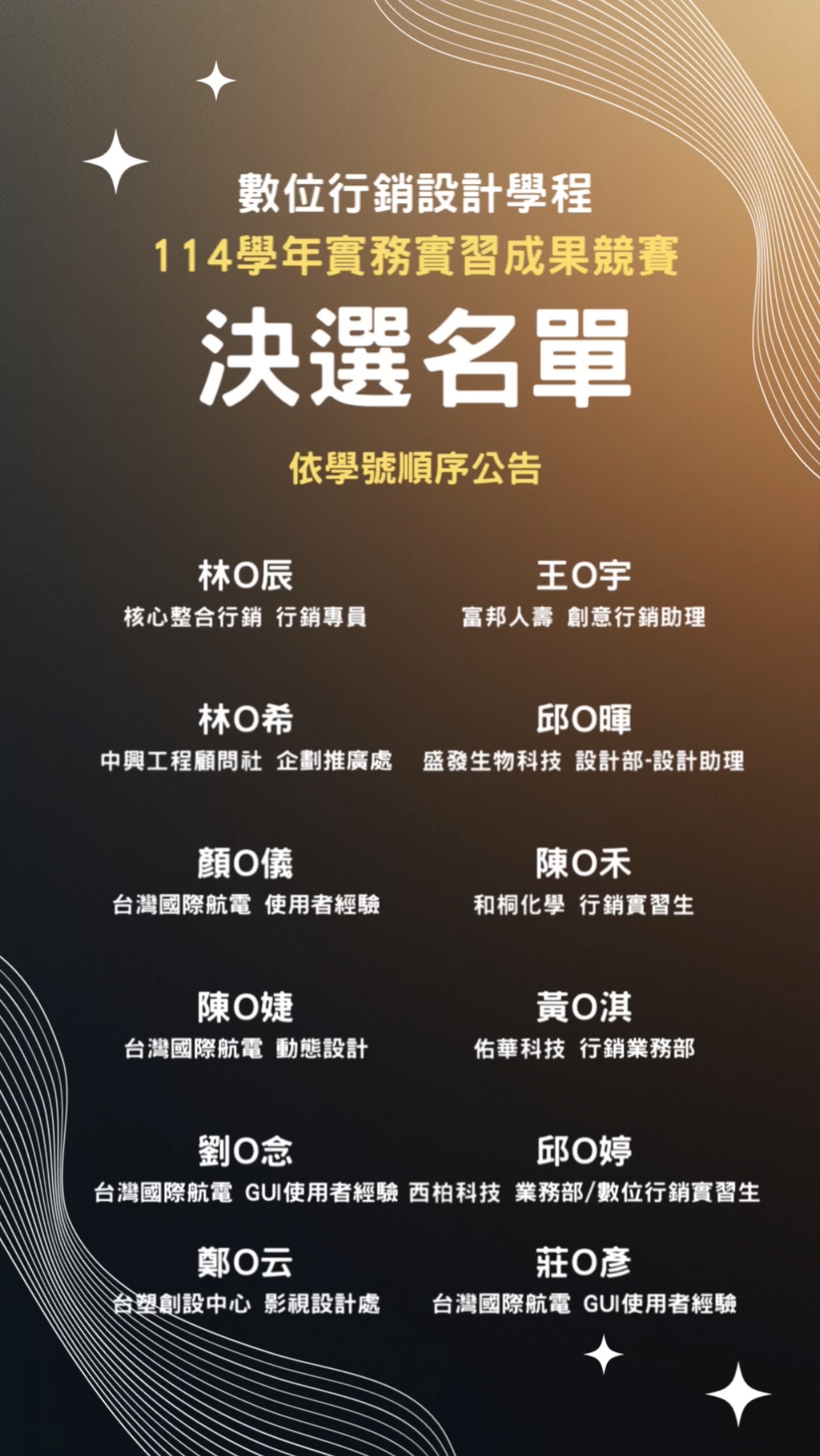 行設四甲決選名單 行設四甲決選名單