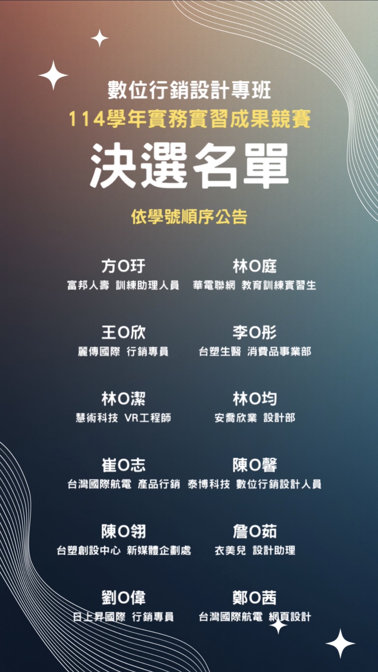 行設四乙決選名單 行設四乙決選名單
